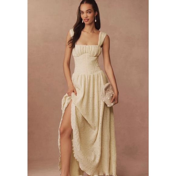For Love And Lemons Dresses & Skirts - For Love & Lemons Bustier Maxi Dress Eyelet Corset Yellow Maxi S